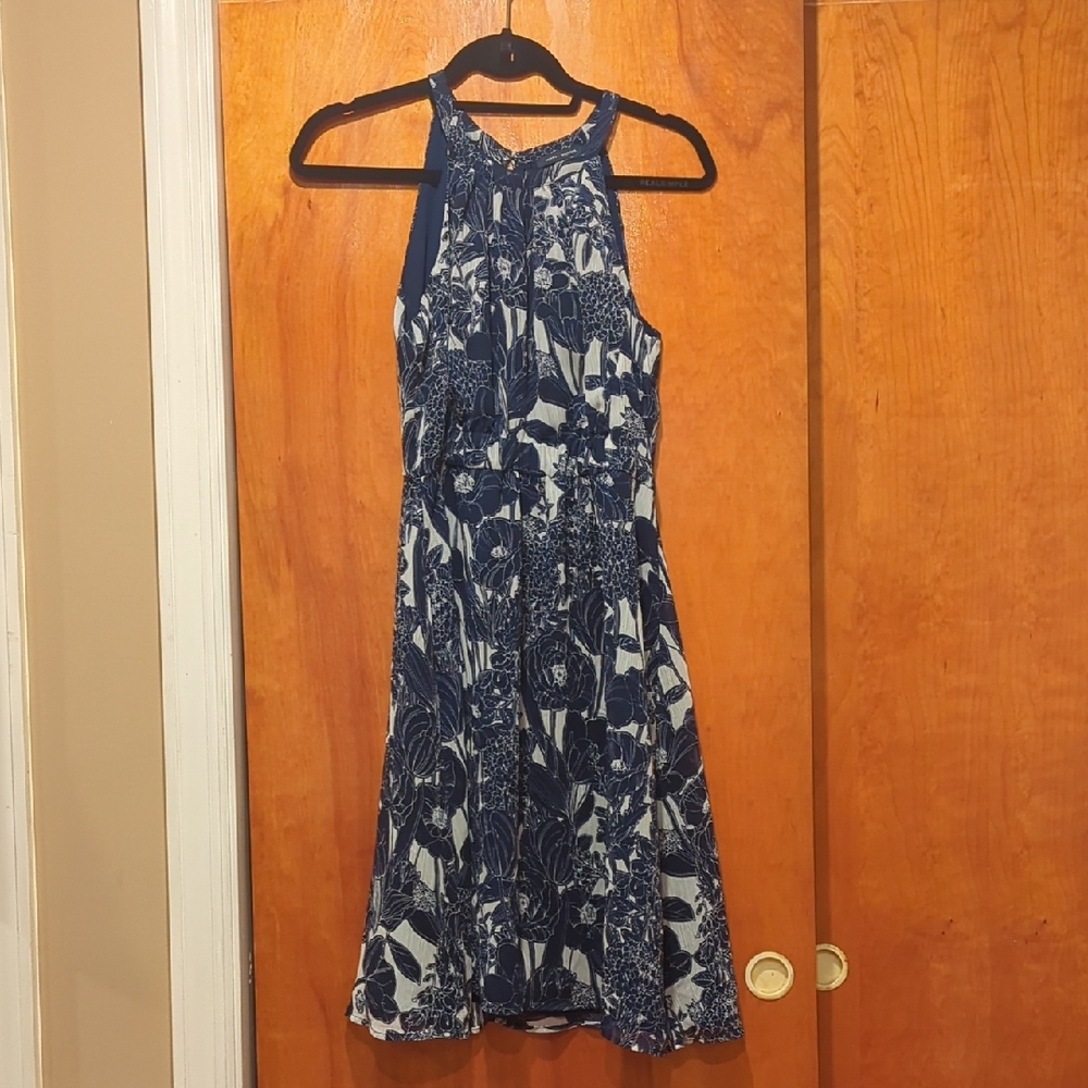 Tommy Hilfiger Navy and White Floral Halter Style Dress